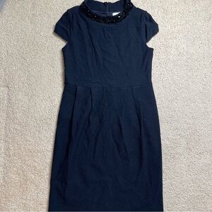 St. John Black Cap Sleeve Embellished Neck Sheath Dress Size 8